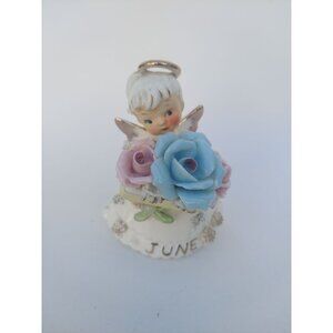 Vintage Lefton June Angel Figurine - Hand-Painted Porcelain With Flowers